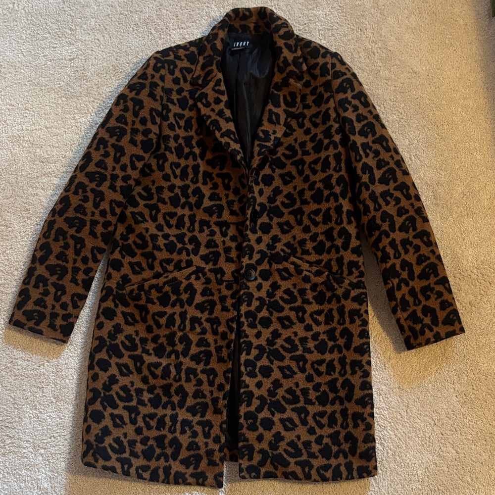 Leopard Print Longline Winter Pea Coat